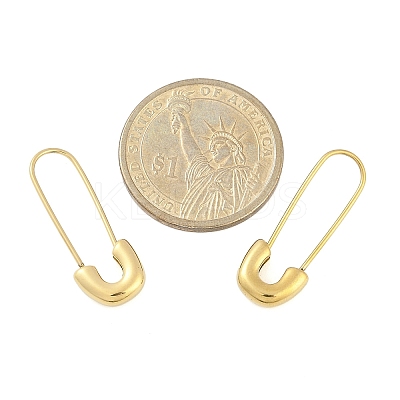 304 Stainless Steel Safety Pin Charm Huggie Hoop Earrings for Women Ion Plating(IP) EJEW-C096-41G-1
