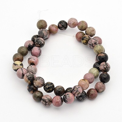 Round Natural Rhodonite Beads Strands X-G-M136-8mm-1