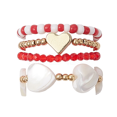 Transparent Glass Beads with Brass Beads and Natural Trochid Shell/Trochus Shell Beads and Glass Seed Beads Rings RJEW-TA00188-1