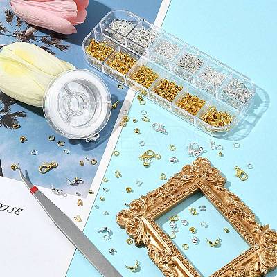 Brass and Iron Beeds with Strong Stretchy Beading Elastic Thread and Iron Beading Tweezers DIY-FS0005-74-1