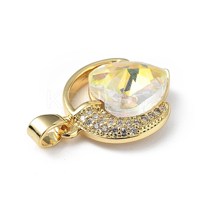 Real 18K Gold Plated Rack Plating Brass Micro Pave Clear Cubic Zirconia Pendants KK-C015-20G-15-1