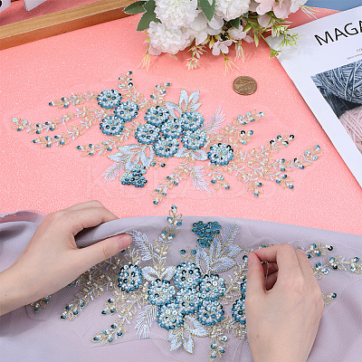 3D Flower Polyester Embroidery Sew on Appliques PATC-WH0012-02B-1