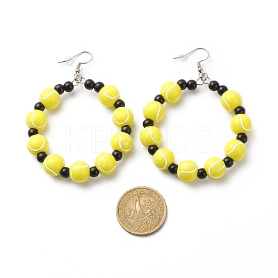 Sport Theme Acrylic Round Beaded Dangle Earrings EJEW-JE04978-1