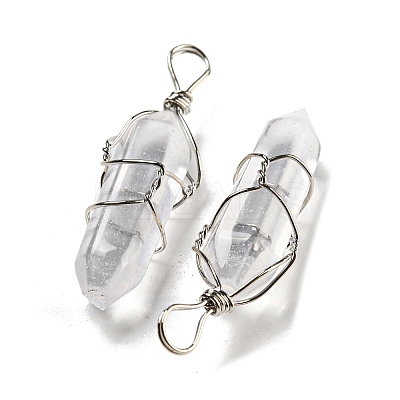 Natural Quartz Crystal Double Terminal Pointed Pendants G-H308-05P-01-1
