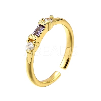 Brass Micro Pave Cubic Zirconia Cuff Rings for Women RJEW-H247-22G-1