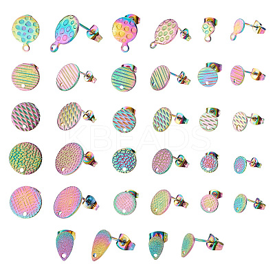 34Pcs 17 Style Ion Plating(IP) 304 Stainless Steel Stud Earring Findings STAS-AR0001-61-1