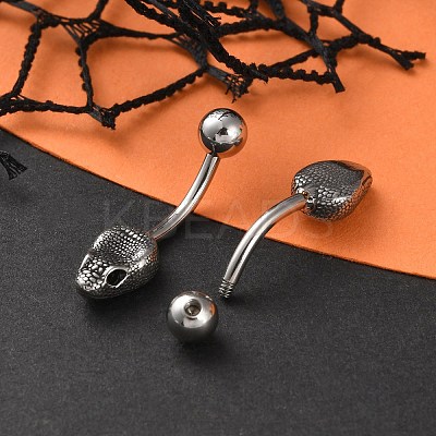 Snake Head 316 Surgical Stainless Steel Cubic Zirconia Belly Button Rings EJEW-G416-16AS-02-1