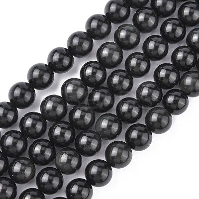 Natural Obsidian Beads Strands G-G099-14mm-24-1