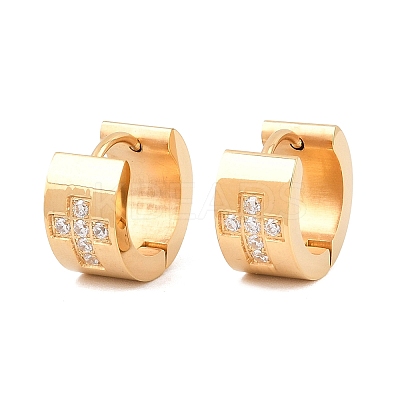 304 Stainless Steel Micro Pave Clear Cubic Zirconia Hoop Earrings EJEW-G457-03G-1