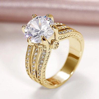 Brass Micro Pave Cubic Zirconia Finger Rings for Women FS-WGB56BB-13-1