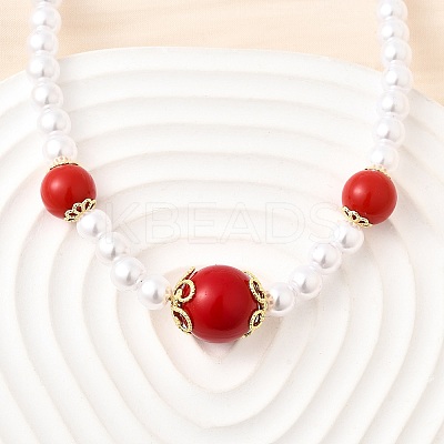 Brass & ABS Imitation Pearl Round Graduated Beaded Necklaces NJEW-D314-03G-1