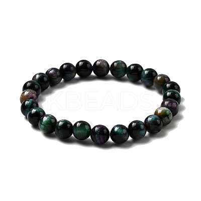 Natural Dyed & Heated Tiger Eye Round Beaded Stretch Bracelets for Men Women BJEW-JB12538-1