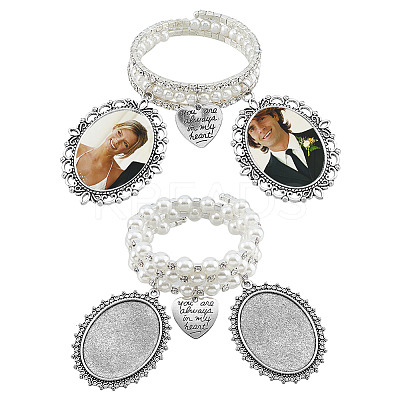 2Pcs 2 Style Blank Glass Oval Wedding Bouquet Picture Frame BJEW-AB00004-1