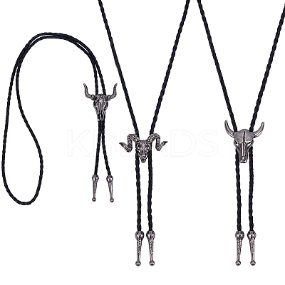 3Pcs 3 Styles Alloy Goat Cattle Bolo Tie Necklaces NJEW-GA0001-10-1
