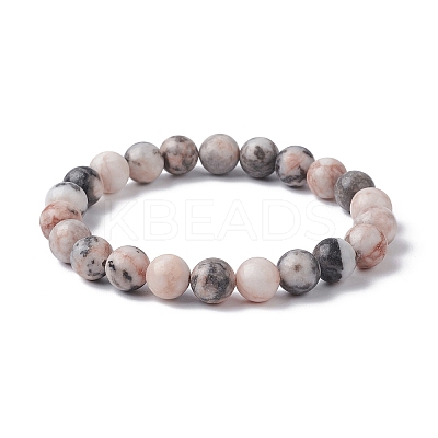 Natural Pink Zebra Jasper Round Beaded Stretch Bracelets BJEW-JB09832-1