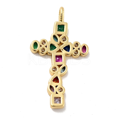 Cross Brass Micro Pave Colorful Cubic Zirconia Pendants KK-G419-17G-1