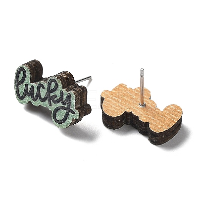 Printing Wood Stud Earrings for Women EJEW-B028-06-1