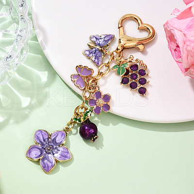 Grape Flower Butterfly Alloy Enamel Pendant Decorations HJEW-YW00149-1
