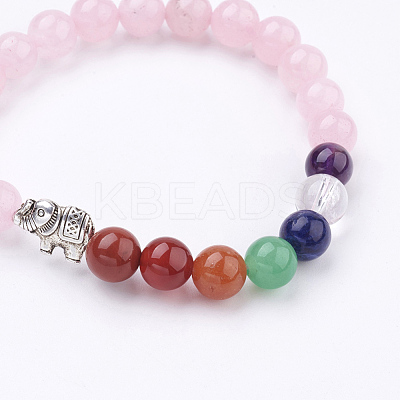 Natural Rose Quartz Stretch Bracelets BJEW-P180-B06-1
