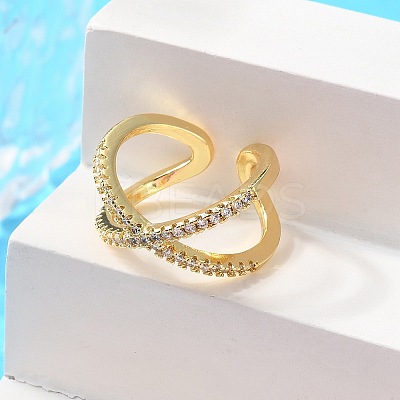 Adjustable Brass Micro Pave Clear Cubic Zirconia Cuff Rings X-RJEW-F101-17G-1