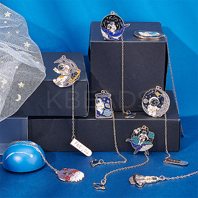 8Pcs 8 Style Alloy Enamel Astronaut Bookmark AJEW-PH0004-34-1