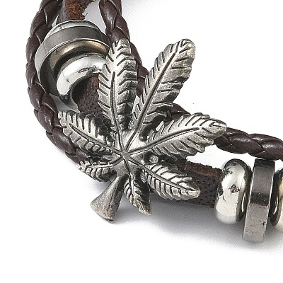 PU Leather & Waxed Cords Triple Layer Multi-strand Bracelets BJEW-G709-02-1