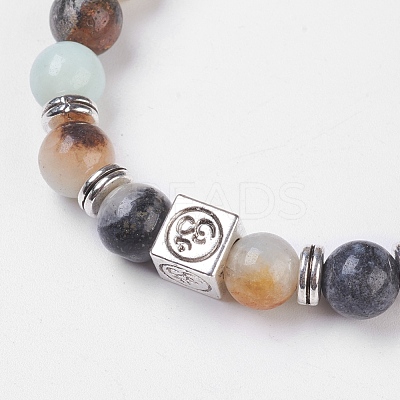 Natural Flower Amazonite Stretch Bracelets BJEW-JB03771-02-1