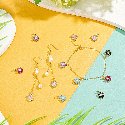12Pcs 6 Colors Rack Plating Brass Micro Pave Cubic Zirconia Charms FIND-FH0004-83-1