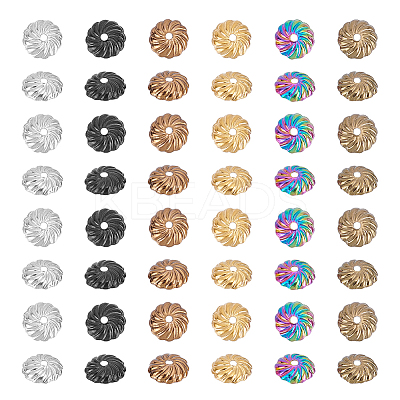 48Pcs 6 Colors Ion Plating(IP) 304 Stainless Steel Bead Caps STAS-UN0049-53-1