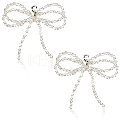 Plastic Imitation Pearl Bowknot Shoe Charms DIY-WH20002-152A-1