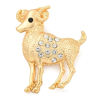 Golden Zinc Alloy with Rhinestone Brooches JEWB-B018-03G-01-1