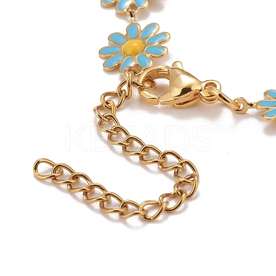 Enamel Daisy Link Chain Necklace NJEW-P220-01G-06-1