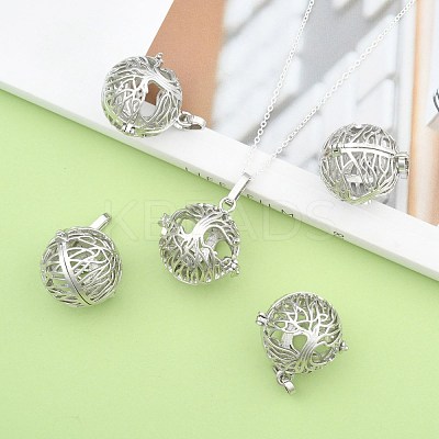 Rack Plating Brass Hollow Round Cage Pendants KK-M181-02P-NF-1