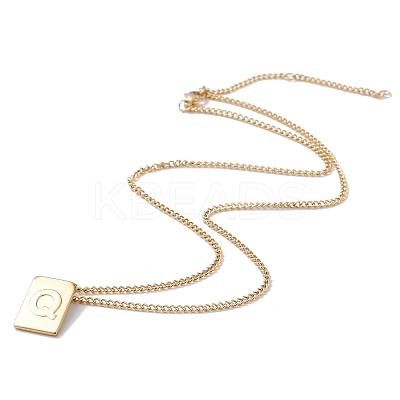 Stainless Steel Initial Letter Rectangle Pendant Necklace for Men Women NJEW-E090-01G-17-1