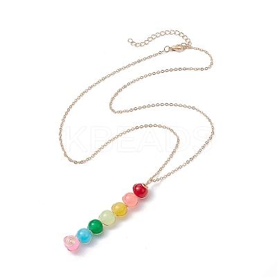 Colorful Glass Round Beaded Pendant Necklaces NJEW-JN04581-01-1