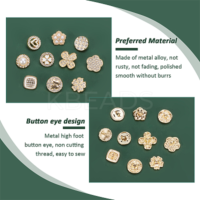 40Pcs 10 Style 1-Hole Alloy Enamel & Rhinestone Shank Buttons BUTT-PH0001-25-1