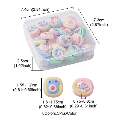 40Pcs 8 Styles Opaque Cute Cartoon Resin Cabochons CRES-YW0001-18-1