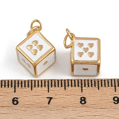 304 Stainless Steel White Enamel Heart Dice Charms with Jump Rings STAS-P410-16G-1