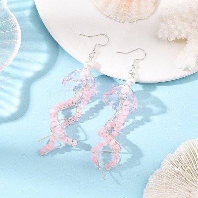 Dyed Natural Malaysia Jade Jellyfish Dangle Earrings for Women EJEW-JE07484-01-1