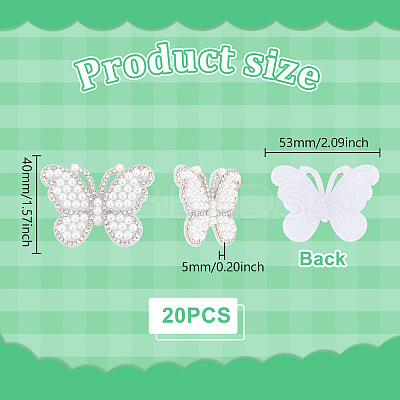 20Pcs Butterfly Rhinestone with Plastic Pearl Cloth Patches PATC-GA0001-59-1
