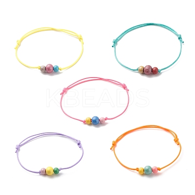 Natural Wood Round Beaded Bracelets BJEW-JB08565-1