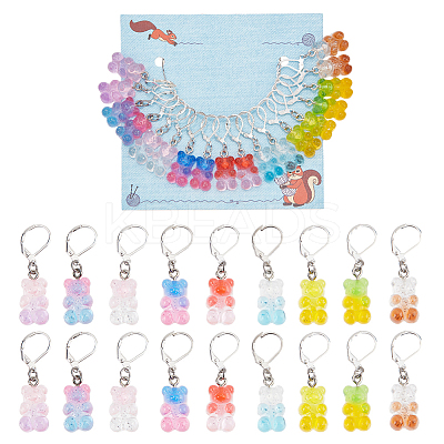 18Pcs 9 Colors Resin Bear Pendant Stitch Marker HJEW-NB00012-1