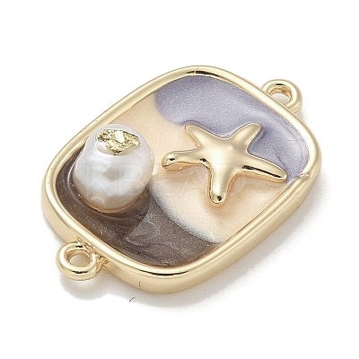 Brass Enamel Rectangle with Starfish Connector Charms KK-M308-08G-01-1