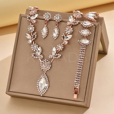 Horse Eye Brass Rhinestone Cup Chains Pendant Necklaces & Bracelets & Stud Dangle Earrings Sets FS-WGAAA30-04-1