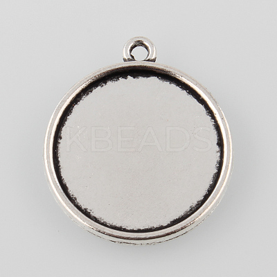 Tibetan Style Antique Silver Alloy Flat Round Pendant Cabochon Settings TIBEP-M022-44AS-1