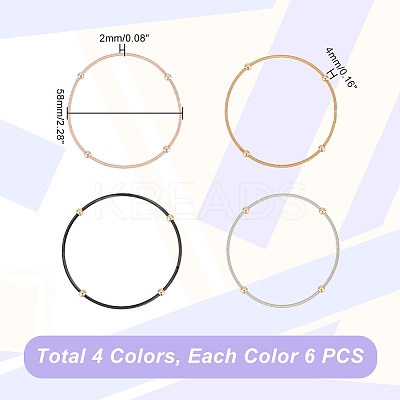 24Pcs 4 Colors Stainless Steel Satellite Chains Stretch Bracelets Set for Women BJEW-UN0001-36-1