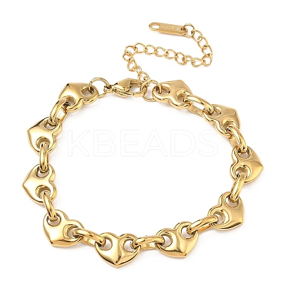 304 Stainless Steel Heart Link Chian Bracelets for Women BJEW-B158-06G-1