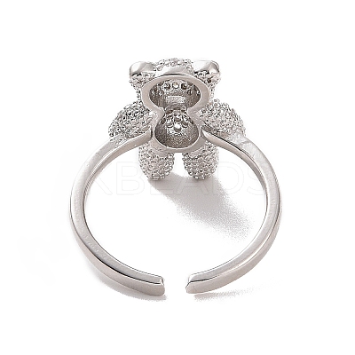 Cubic Zirconia Bear Open Cuff Ring RJEW-P083-01P-02-1