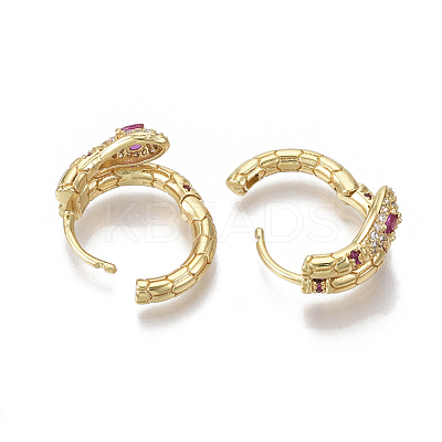 Brass Micro Pave Clear Cubic Zirconia Huggie Hoop Earrings EJEW-R114-007C-NF-1
