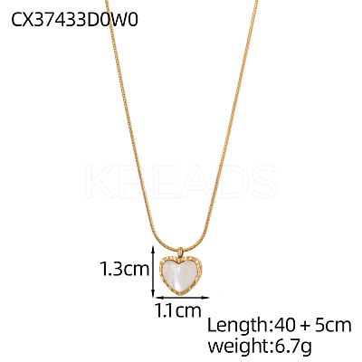 Heart 304 Stainless Steel Shell Pendant Necklaces STAS-OY009-38G-1